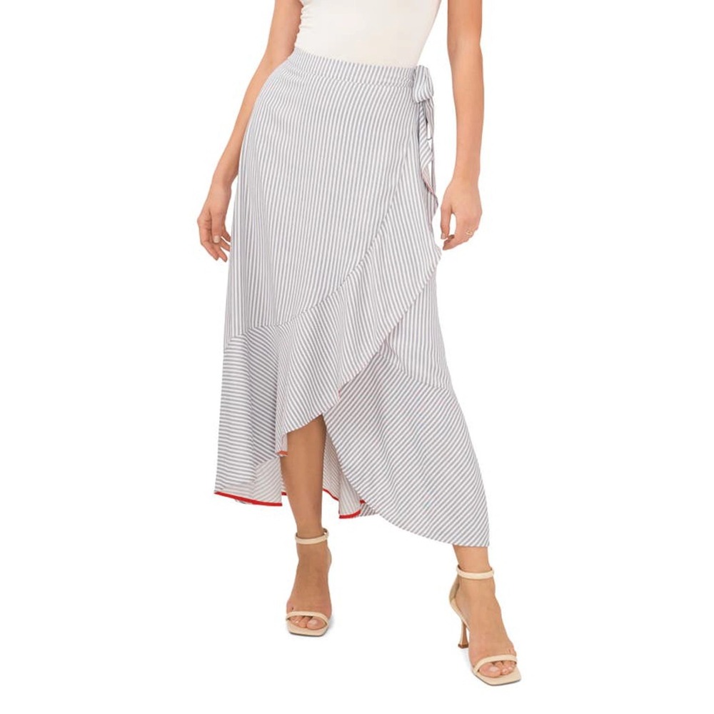 Vince Camuto Stripe Ruffle Faux Wrap Maxi Skirt XS French Riviera Chic